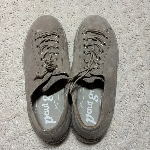 Paul Green $498 Genuine‎ Leather Taupe Shimmer Platform Lace Up Sneakers US 8.5 - Picture 13 of 16